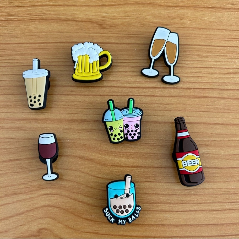 Set of 7 - Croc Jibbitz Charms Drinks and Boba